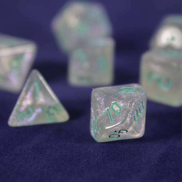 Army Green - Luxury Transparent White Glitter - Polyhedral Dice Set - RPG Dice - Image 3