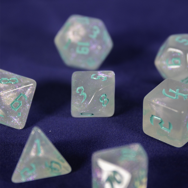 Army Green - Luxury Transparent White Glitter - Polyhedral Dice Set - RPG Dice - Image 4