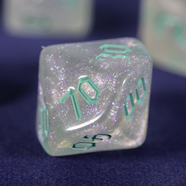 Army Green - Luxury Transparent White Glitter - Polyhedral Dice Set - RPG Dice - Image 2