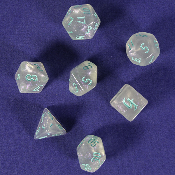 Army Green - Luxury Transparent White Glitter - Polyhedral Dice Set - RPG Dice - Image 5